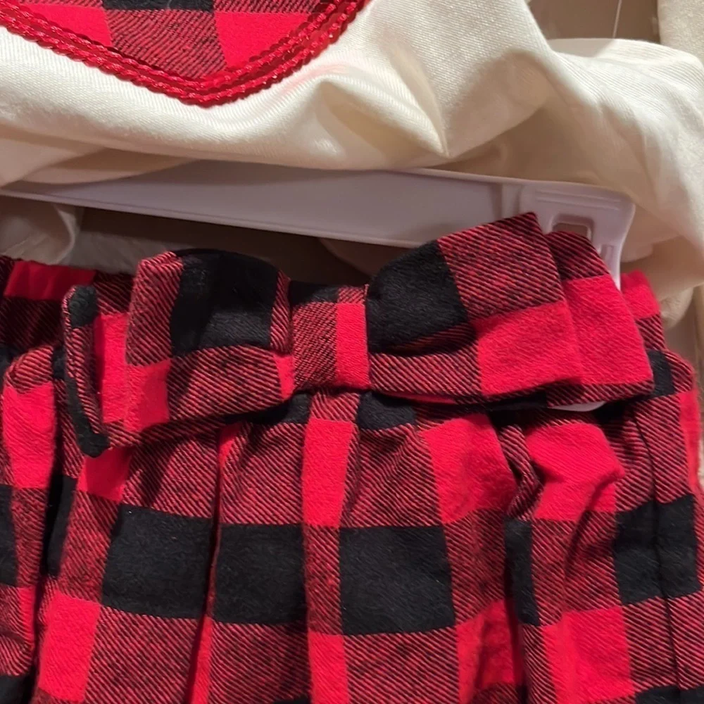 New Max Studio Girl’s Buffalo Plaid Check Heart 3 piece outfit NWT